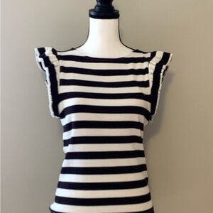 J Crew Black and White Striped Women's Top size large with ruffles nwot
